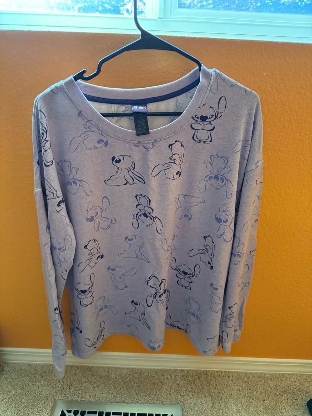 Disney Lavender Stitch Long Sleeve Pajama  Top and Pants.